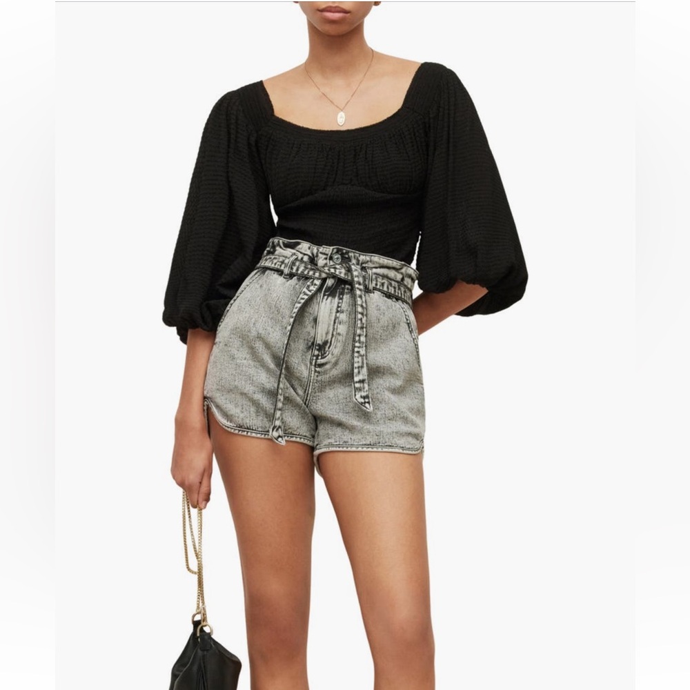 ALLSAINTS TIA TEXTURED PUFF SLEEVE TOP
